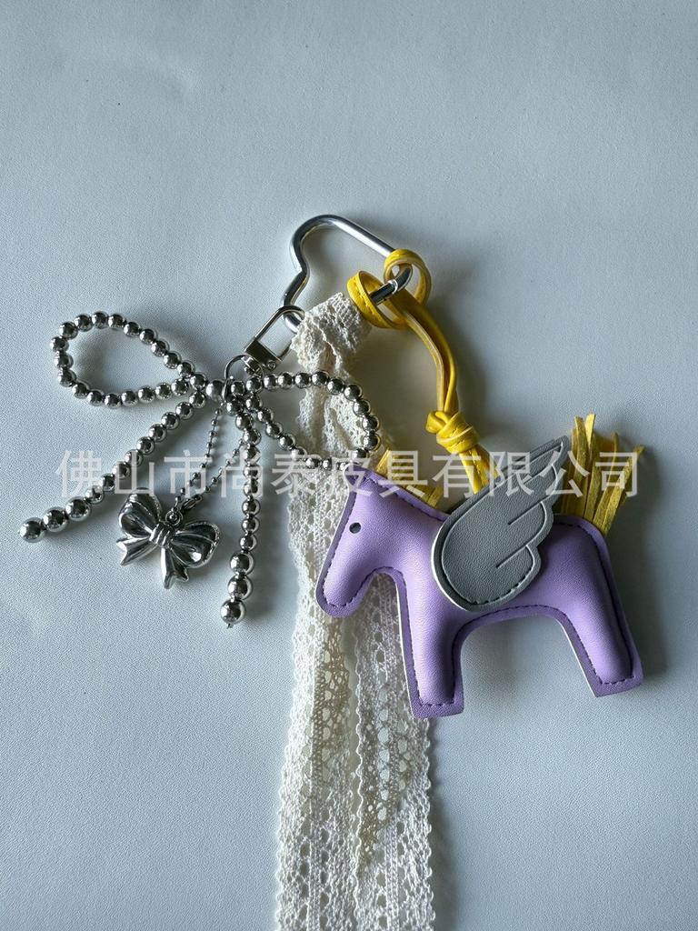 Angel Pegasus Pendant PU Leather Bag Pendant Key Bow Tassel Accessories Cute Cartoon Pendant