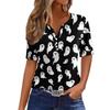 Women V Neck Short Sleeve Button Decor Top with Halloween Print Casual Loose Fit T Shirt for Daily Wear