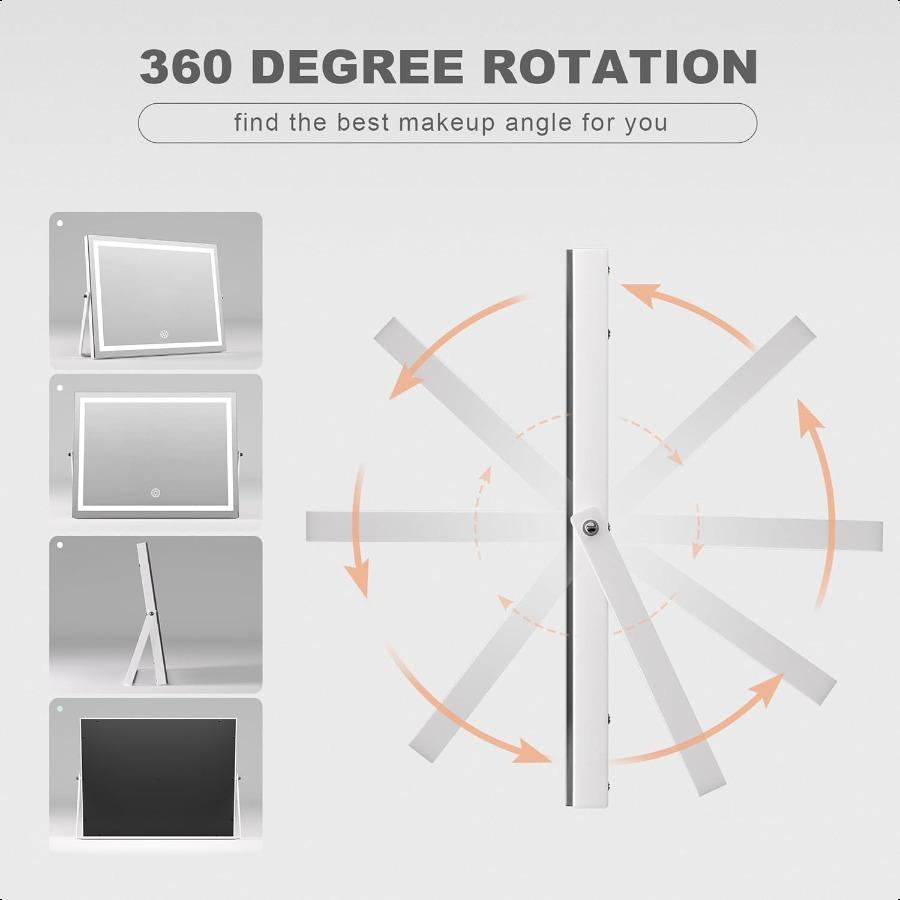 Vanity Mirror with Lights 15 X 13 LED Makeup Mirror with 10X Magnification Smart Touch 3 Colors Dimmable Adjustable Brightn 360