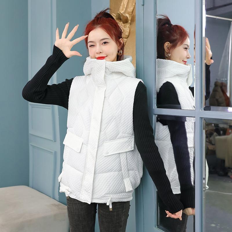 Cotton Vest Women's Winter Fashionable Warm Slim Hooded Outer Wear Vest Short Vest Wind