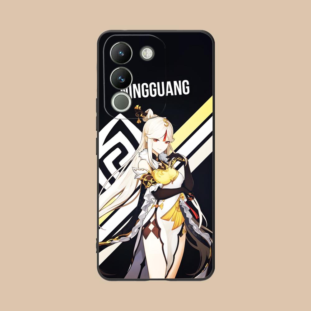 Game GI Ningguang Matte TPU Mobile Phone Case for VIVO Y77 76 75 74 73 72 58 56 55 51 50 38 36 Y19 Y18 Y03 Y01 5G Colorful Cover