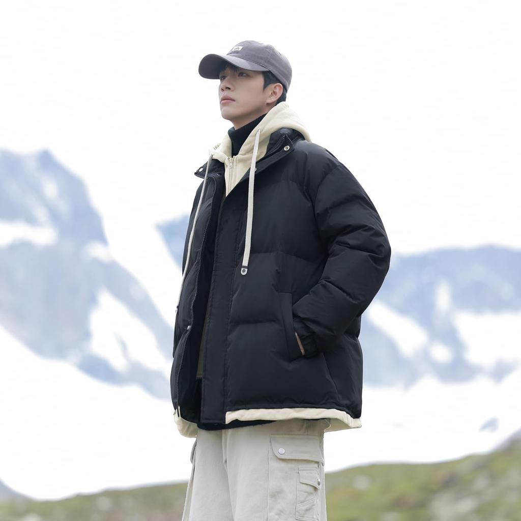 Candy Kiosk Winter Gepolsterte Kapuzenjacke mit Reißverschluss Übergrößen Locker Daune Schlicht Uni Unisex Herrenmantel, Jacke, Verfügbar, Passform, Dick, Winddicht, Kältebeständig