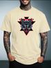 Unisex Summer White Short Sleeve Tee Cool Roaring Wolf Triangle Graphic Print Crew Neck Loose Male Casual Streetwear Tops