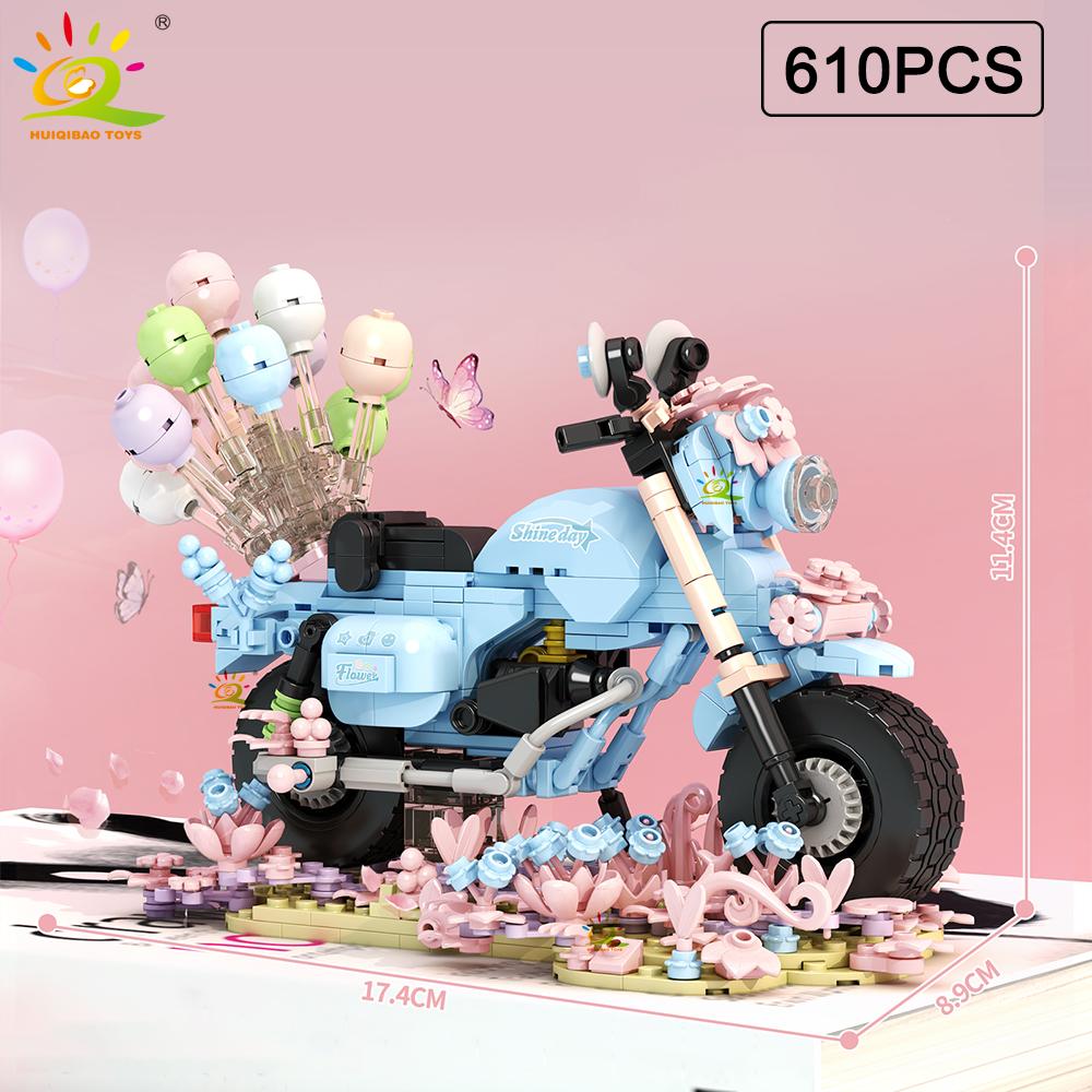 

HUIQIBAO MOC Balloon Motorcycle Model Building Block Motorbike Car Brick Toy Home Desk DIY Decoration Assemble Game for Children no box