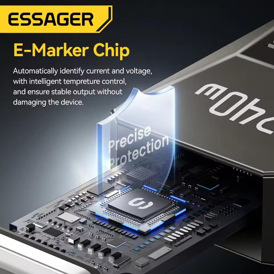 Essager 240W Super Fast Charge Type-C Cable 100W Fast Charging Stainless Stee Data Wire 5A For Macbook iPad iPone 16 15 Pro Max