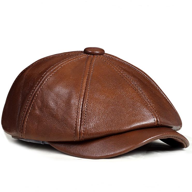 Men's Octagonal Genuine Leather Winter Warm Duckbill Hat