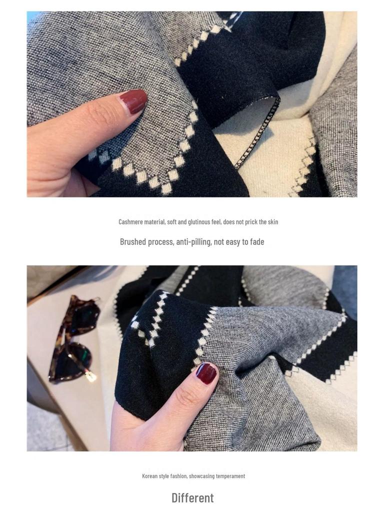 Koreanischer Dongdaemun Damen High-End Doppelseitiger Kaschmir-Feeling Herbst & Winter Langer Schal Stola