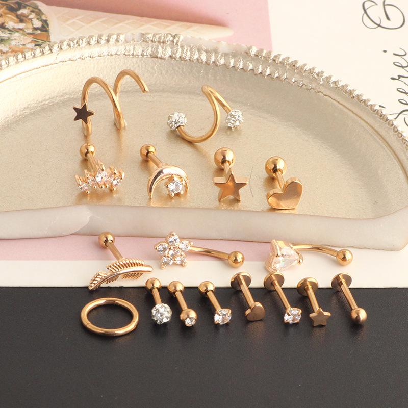 Stainless steel piercing accessories - simple heart-shaped ear clips, ear ring, and ear barb pins