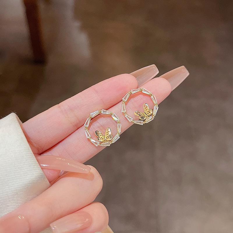 Sterling Silver Bow Gardenia Stud Earrings - Light Luxury Korean Style