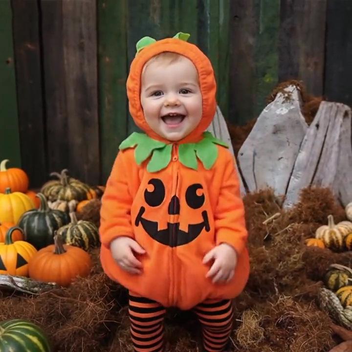 Baby Halloween Hooded Romper & Striped Pants Set for Infants and Toddlers