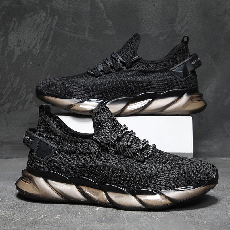 Strictly selected men's shoes spring and summer new popcorn running shoes flying woven breathable trend sports shoes casual soft mesh coconut