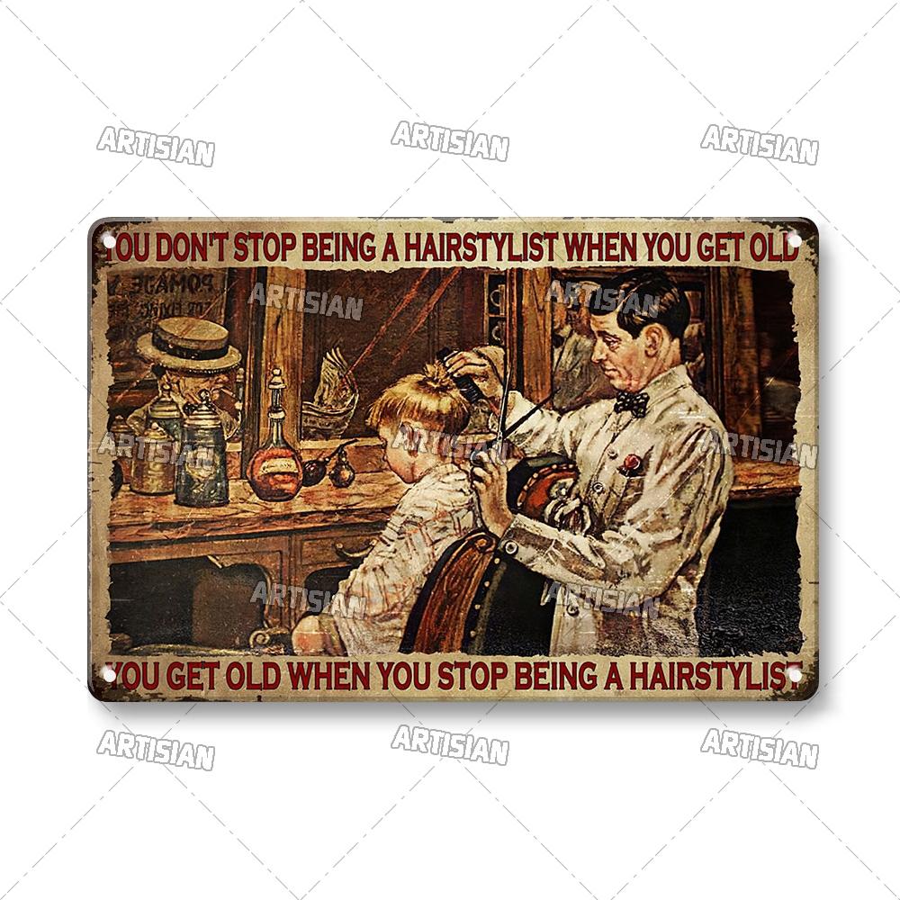 Artisian Job Work Metal Plaque Shoemaker Tin Sign Barista Hairstylist Luthier Painter Chef Decorative PlateWall Decor Garage Bar