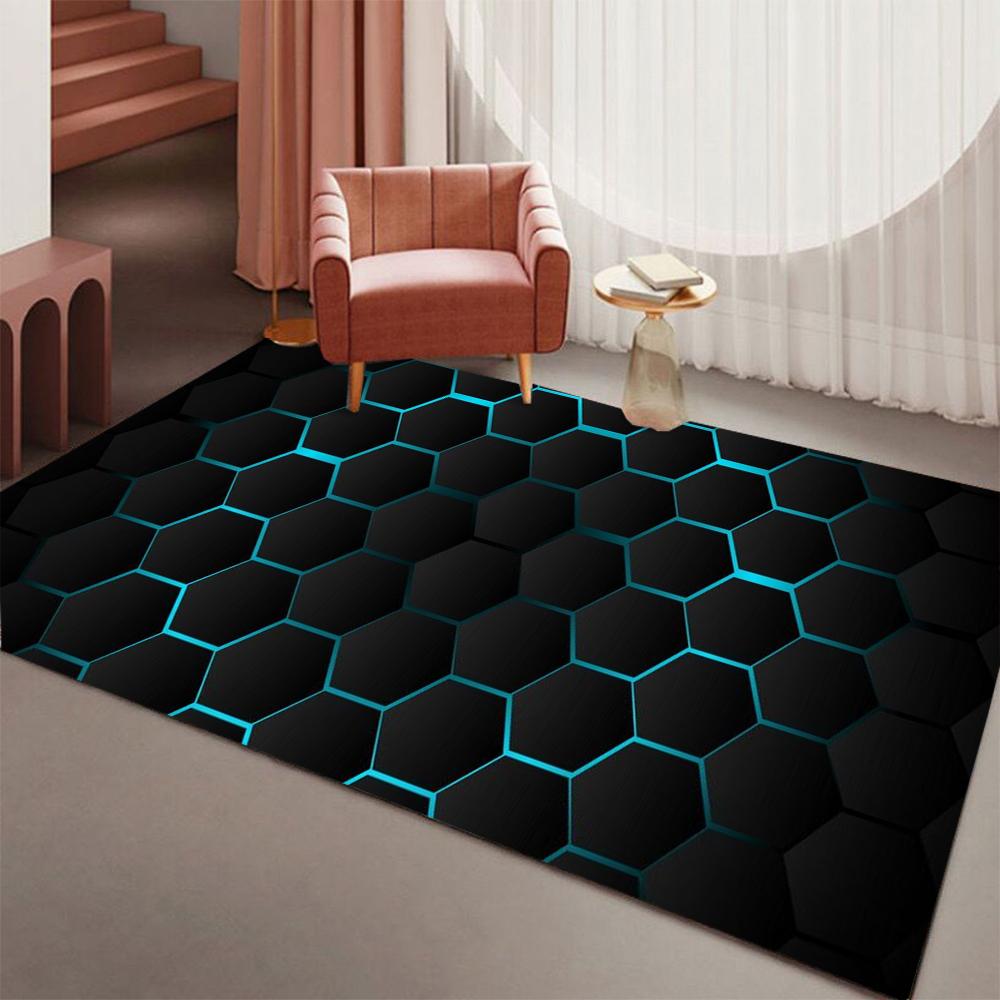 Hexagon Gaming Rug Neon Cool Carpet Mat Ergonomic Design for Gaming Room Setup Home Soft Badmat Large Carpet Indoor Mat Doormat