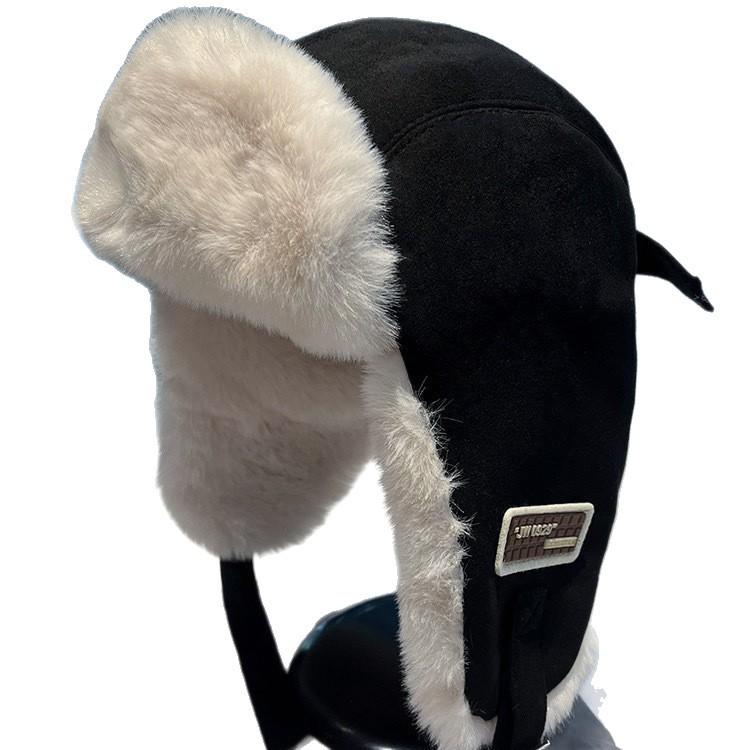 Thickened Suede Lei Feng Hat In Winter Electric Car Outdoor Riding Plus Velvet Warm Windproof Cold Ear Protection Hat for Women