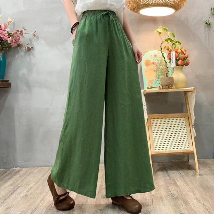 Cotton and Linen Pants Women's High-waisted Loose Pants Casual Pants Tethered Elastic Waist Summer Thin Trousers New