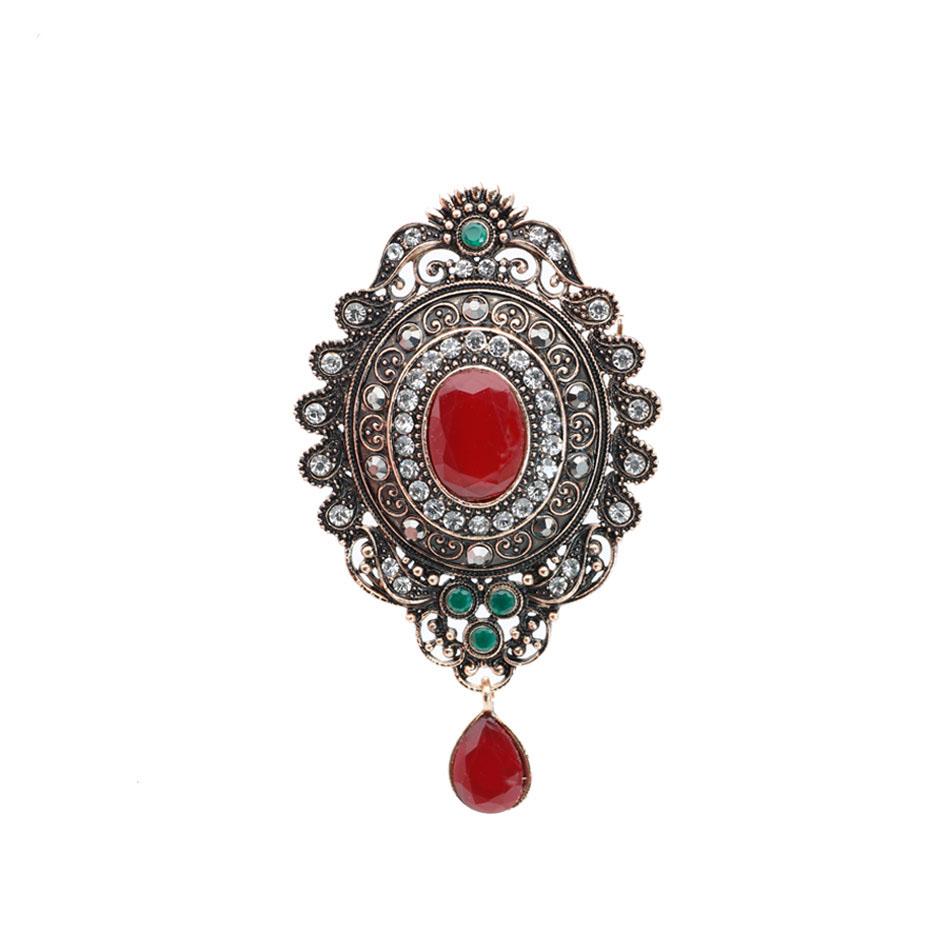 Vintage Damen-Brosche, Antikgoldfarben, Tropfen-Harz-Anhänger, ethnischer Hochzeitsschmuck