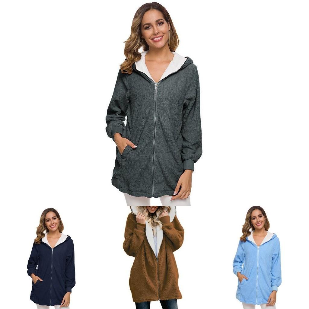 Gezellige Dames Warm Teddybeer Pluizige Jas met Capuchon Kunstbont Fleece Jas Bovenkleding Voor Ultiem Comfort