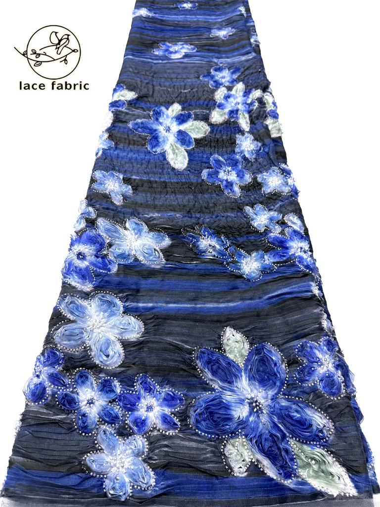 Latest Nigerian 3d Lace Fabric 2026 5 Yards African Sequins Lace Fabric Beaded Tulle Embroidered Fabric for Wedding Dress Sewing