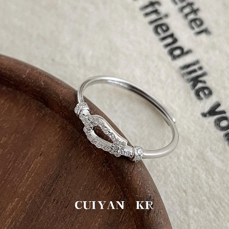Cui Yan S925 Sterling Silver Korean Full Diamond Horseshoe Buckle Index Finger Ring for Women