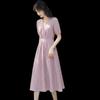 Women's Lyocell V-neck Short Sleeve A-line Midi Dress