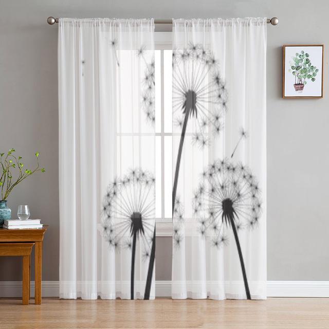 

Белая прозрачная занавеска с цветами одуванчика и растениями для гостиной, спальни, вуаль, драпировка, кухонное окно, тюлевые шторы, предметы первой необходимости 1 PCS W100XH250cm