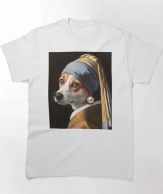 Mädchenhund mit Perlenohrring Vermeer Kunst Parodie T-Shirt