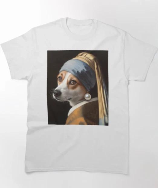 Girl Dog with Pearl Earring Vermeer Art parody T-Shirt 2XL