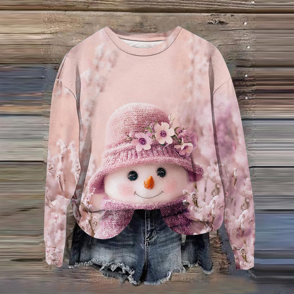 Women's Fashion Printed Long Sleeve Loose Round Neck Sweatshirt Top Fall