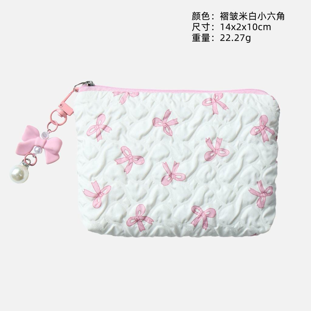 Cute Makeup Bag for Women Korean Style Lace Bow Cosmetic Pouch Large Capacity Travel Toiletry Organizer Zipper Clutch Coin Purse