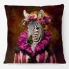 Fashion Animals Portraits Poster Zebra Tiger Leopard Lion Giraffe Fox Moose With Floral Cushion Cover Decorative Pillow Case
