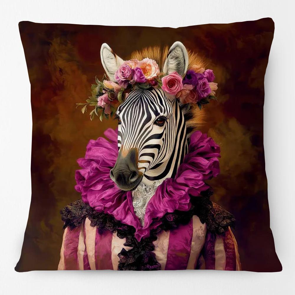 Fashion Animals Portraits Poster Zebra Tiger Leopard Lion Giraffe Fox Moose With Floral Cushion Cover Decorative Pillow Case