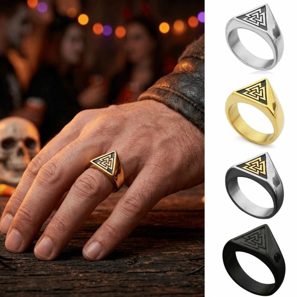 Finger Jewelry Triangle Symbol Signet Ring Vintage Rune Protector Amulet Ring Norse Mythology Fan