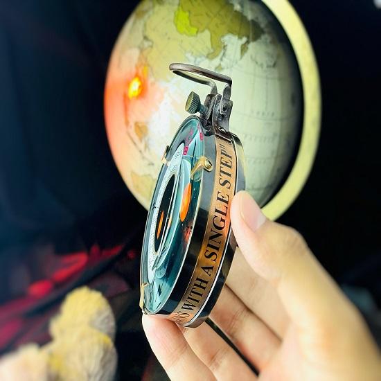 Replica Ship Captain Compass, Black Copper Finish Spencer Compass Map Reader Compass with Magnifying Glass, Desk Decor, Home Decor