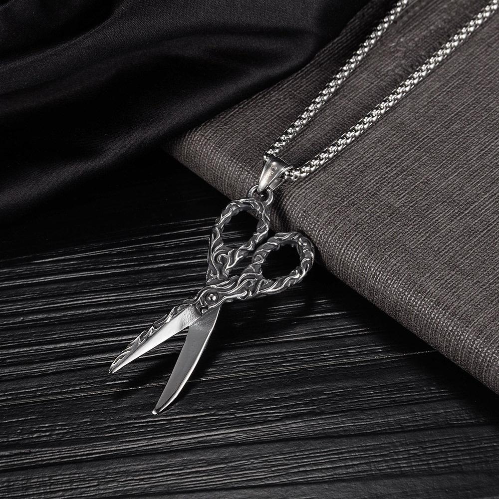 Punk Creative Hairstylist Stainless Steel Scissors Pendant Necklace Men's Hip Hop Rock Biker Necklaces Jewelry Gifts