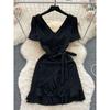 Small Lace-up Waist-Controlled Sweet Lotus Leaf Dress