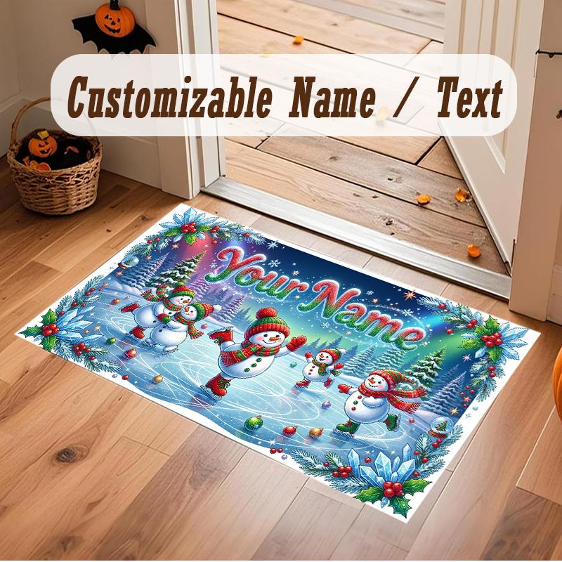 Winter Theme Soft Crystal Velvet Rug Custom Name & Text Print Non Slip Floor Rug for Bedroom Living Room