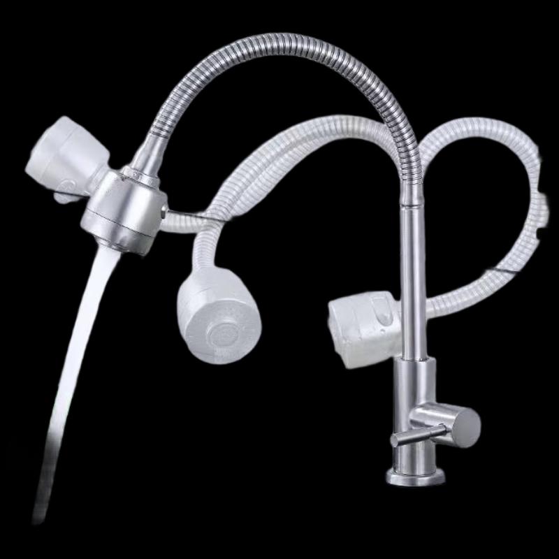 304 Stainless Steel Single Cold Kitchen Faucet with Flexible Spout