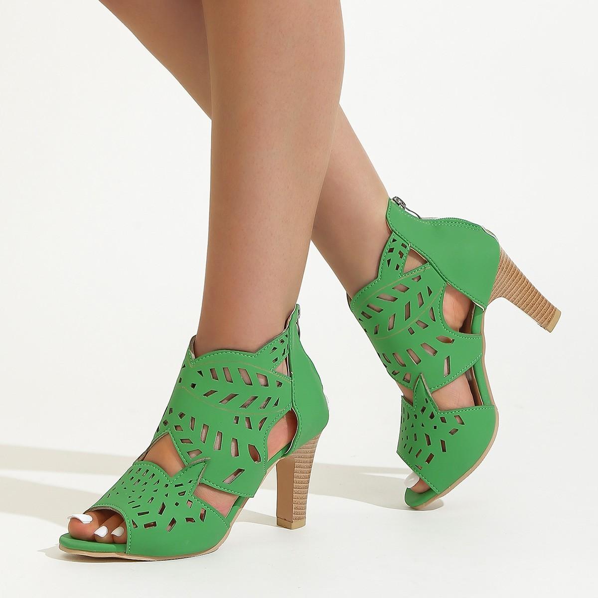 

New Fashion Fish Mouth Hollow Thick Heel High Heel Sandals