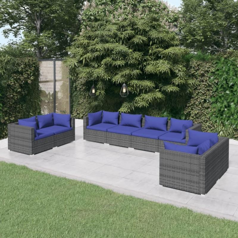 Día y Noche - Día y Noche Set de muebles de jardín 8 pzas y cojines ratán sintético gris