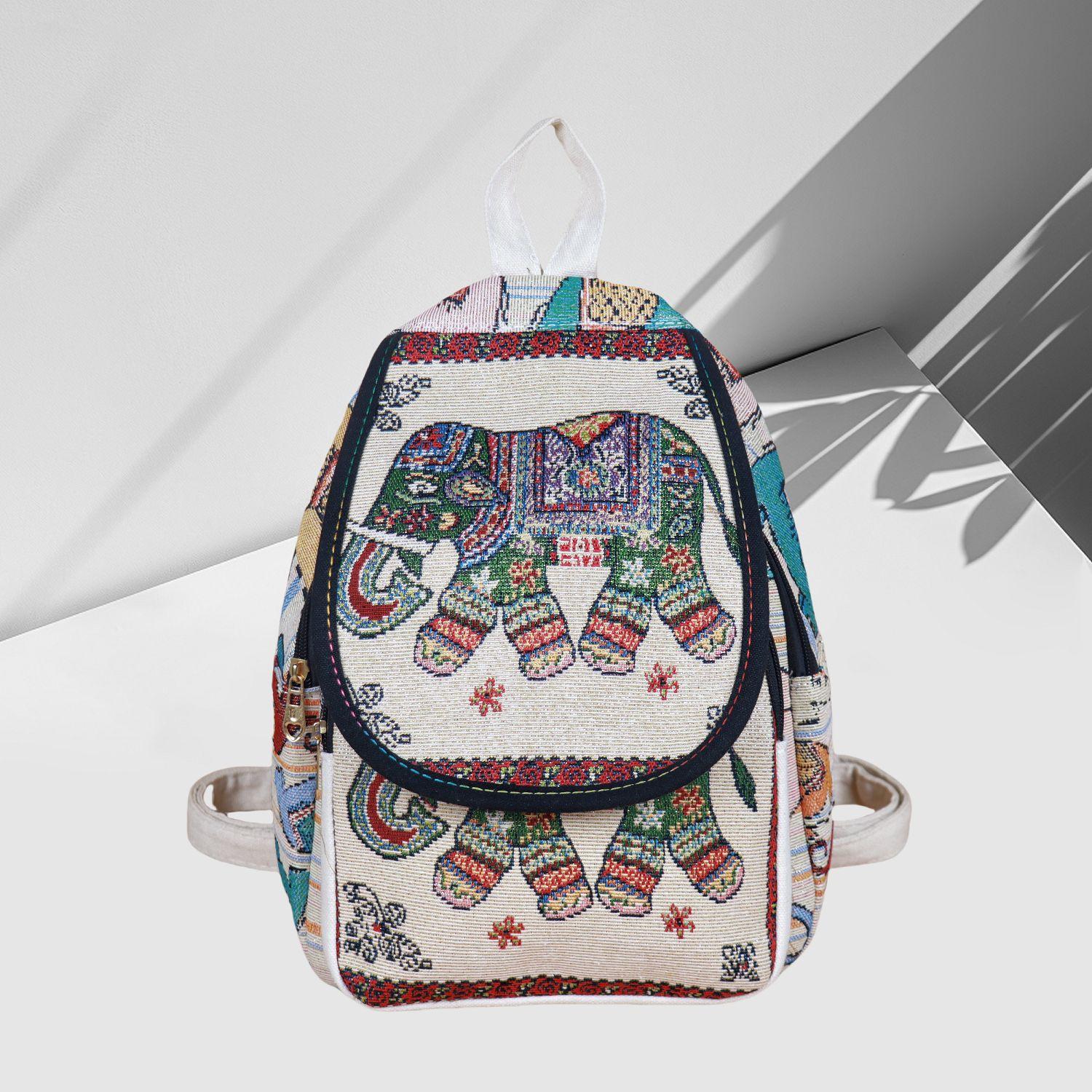 Backpack Embroidered Canvas Backpack for Women Cute Animal Floral Pattern Lightweight Travel Casual Backpack Small Daypack 24x13x30cm