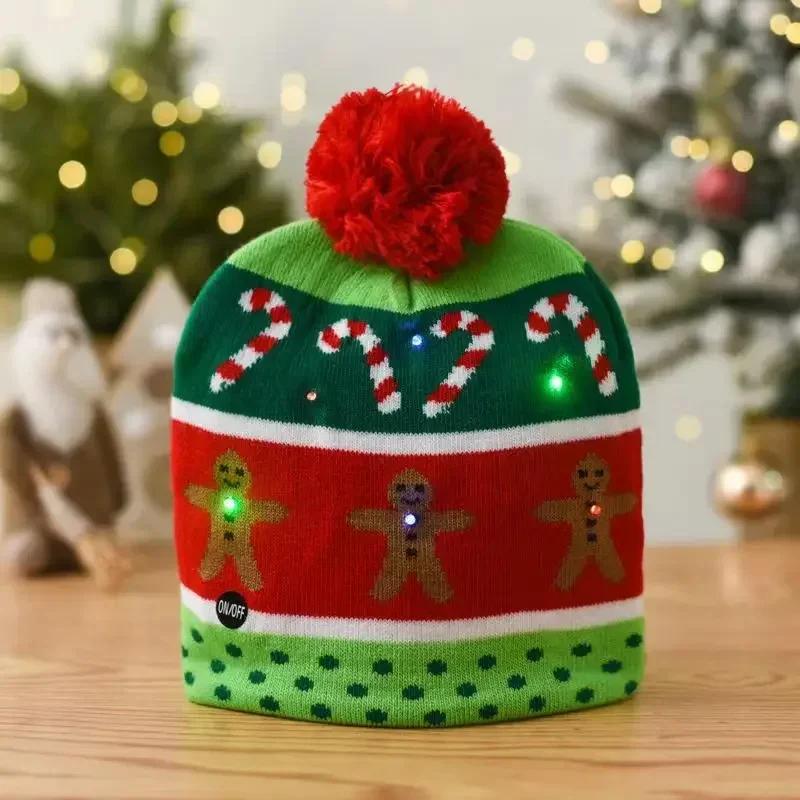 Creative Flashing Led Light Christmas Hat Snowman Winter Warm Color Knitted Cap Christmas Gift For New Year Xmas Party Decor