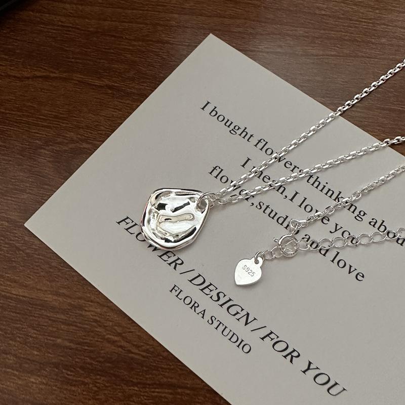 

S925 Sterling Silver Texture Pattern Necklace Wind Blogger Simple Fashion Niche Autumn And Winter Pleated Sweater Chain 925 silver