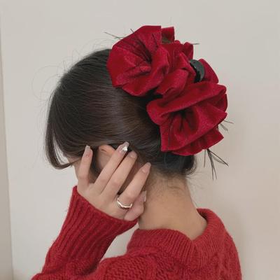 Fermaglio per capelli coreano multistrato in flanella con fiocco e clip a piuma - Grande pinza a squalo accessorio per capelli da donna