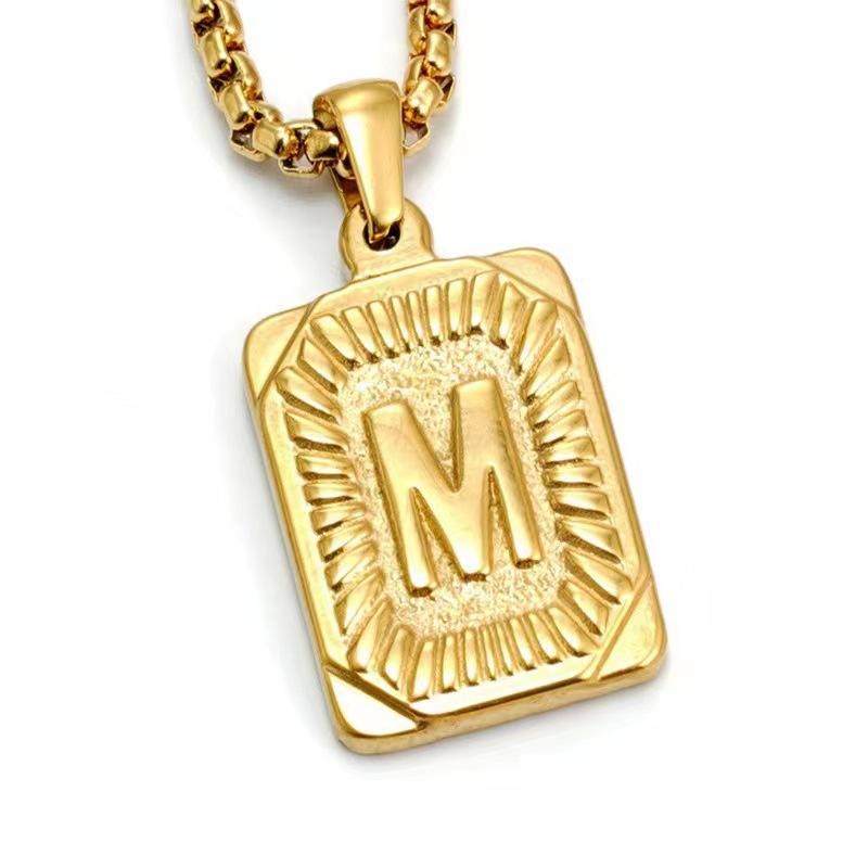 Initial Letter Pendant Necklace Stainless Steel Golden Cuban Chain A-Z Alphabet Name Jewelry For Men Women Gift
