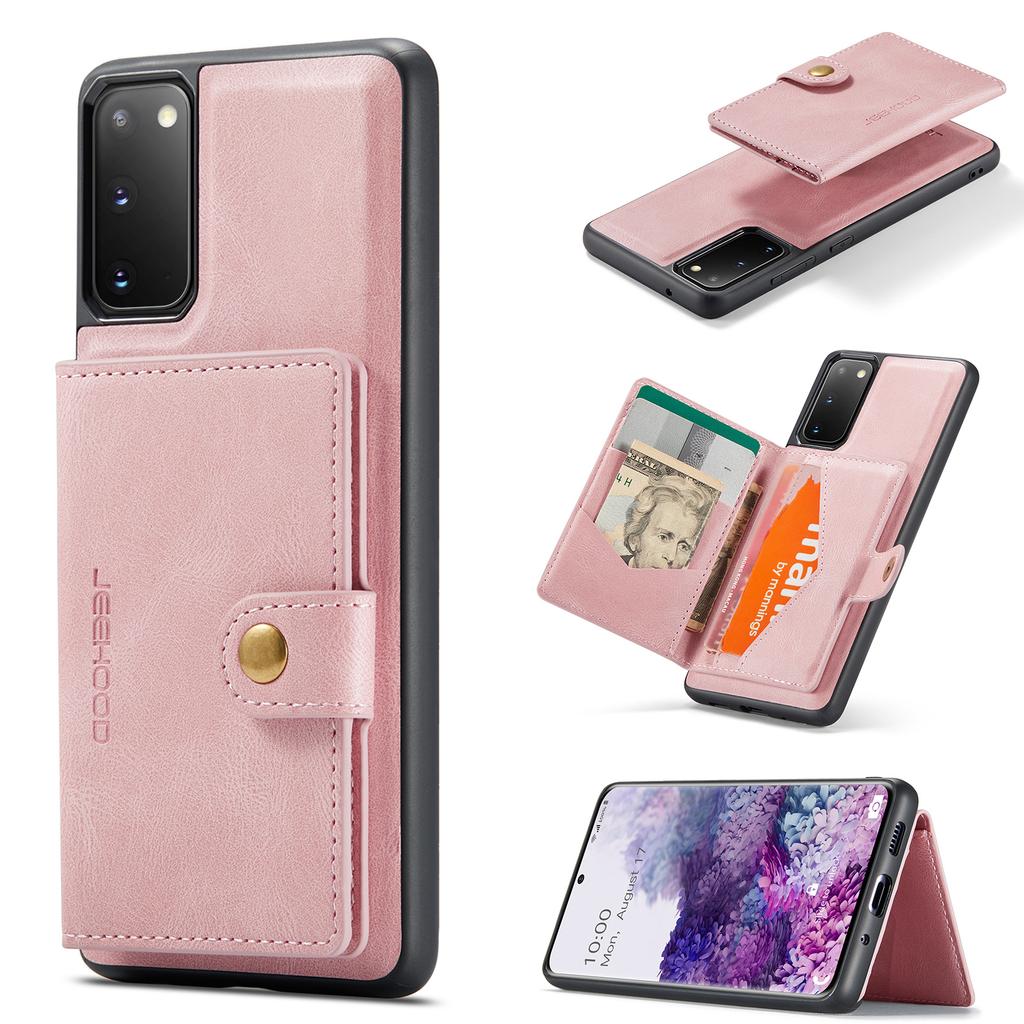 For Samsung Galaxy S20 5G Case JEEHOOD J01 Retro Leather Phone Back Cover with Detachable Magnetic Card Holder