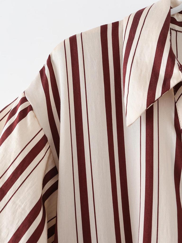 European & American Style Women's V-Neck Striped Midi Dress with Belt, Spring 2026 New Arrivals.