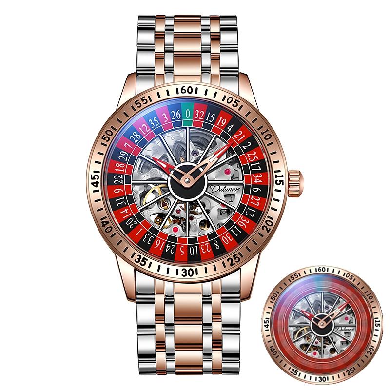 Dulunwe Roulette Wheel Automatic Watches for Men Automatically Waterproof Mens Unique Style Roulette Mechanical Watch for Game Night