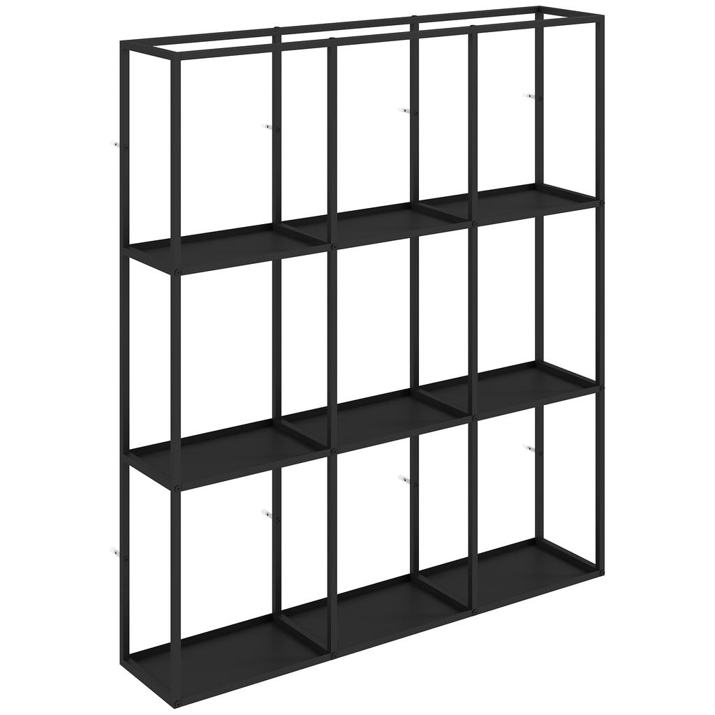 Scaffale da Parete Industriale con 9 Scomparti, Scaffale in Metallo per Collezionismo, Ideale per Arredamento Casa, Nero