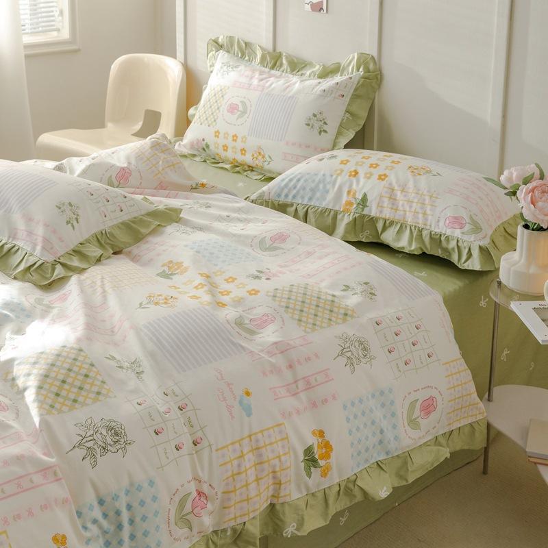 Księżniczka styl kwiatowy czysta bawełna mały świeży czteroczęściowy zestaw koronkowy prześcieradło poszwa na kołdrę prześcieradło z gumką łóżko trzyczęściowa poszwa na kołdrę