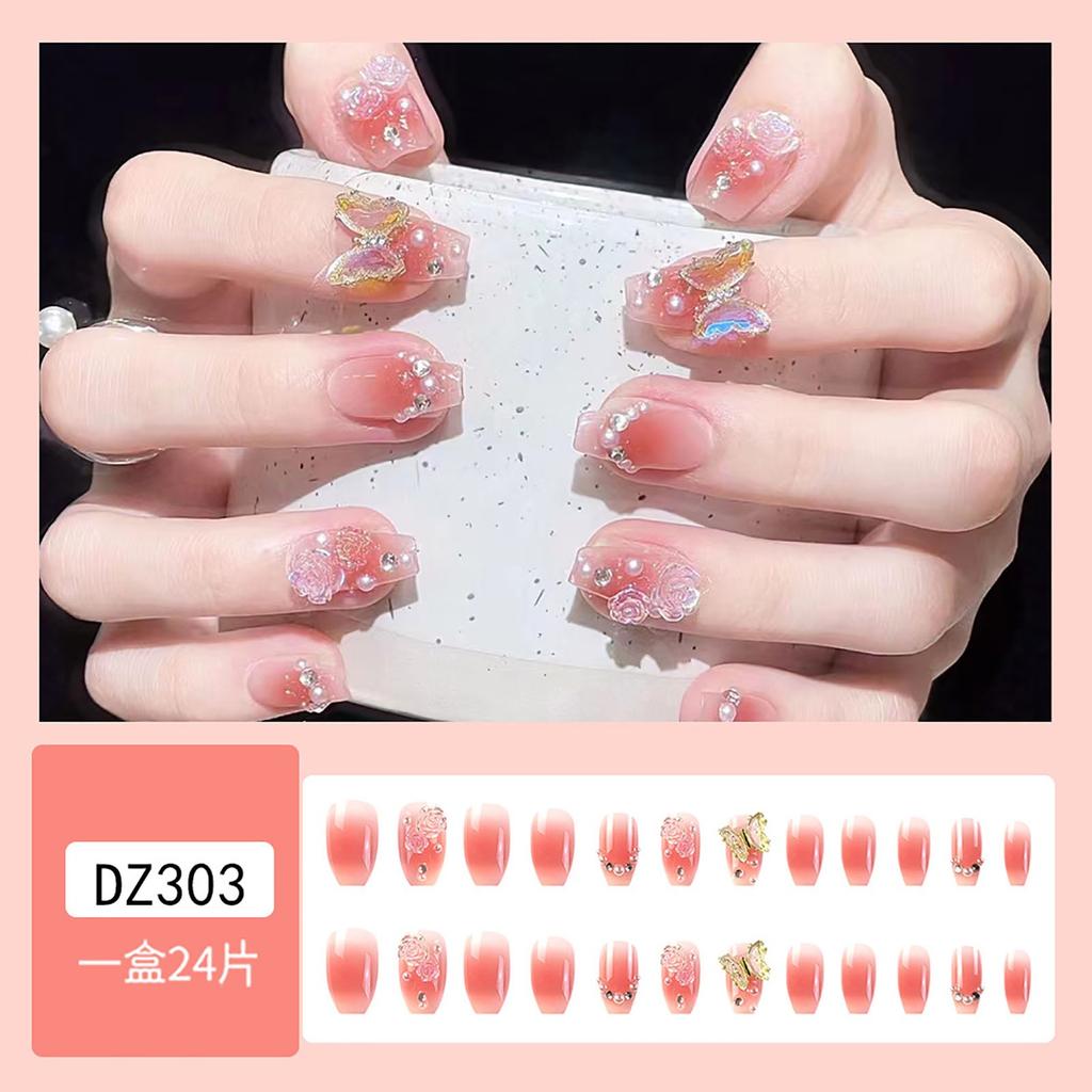 24-Piece Neutral Press-On Nails Set with Metallic Accents, Reusable False Nails for Easy DIY Manicure